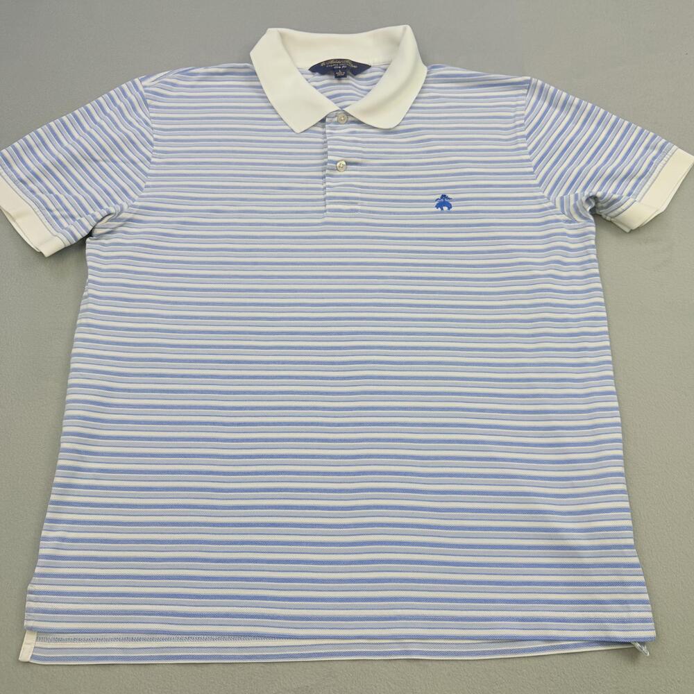 Brooks Brothers Polo Shirt Mens Large Blue Stripe Supima Cotton Slim Fit Logo